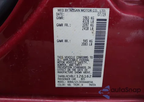 2020 Nissan Altima Sr Fwd z USA, uszkodzony, nr VIN 1N4BL4CV8LC126162